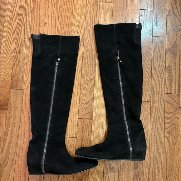 Stuart Weitzman Black Hidden Wedge Suede Over the Knee Boots - Picture 1 of 7